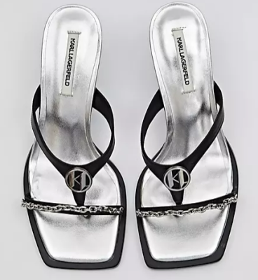 Karl Lagerfeld Panache logo chain detail heeled mules in black leather