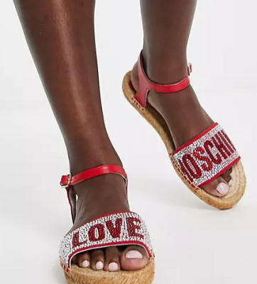 Love Moschino flat logo sandals in red