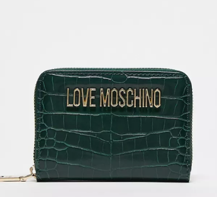 Love Moschino faux croc zip around small purse in green