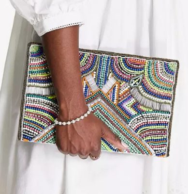 ASOS DESIGN bright beaded clutch in multi