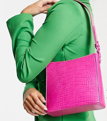 Hvisk Amble Mini shoulder bag in white fuchsia croc - BPINK