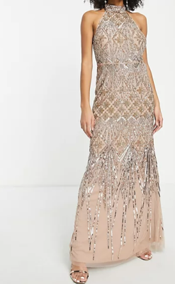 Maya Celestial all over embellished maxi dress in gold