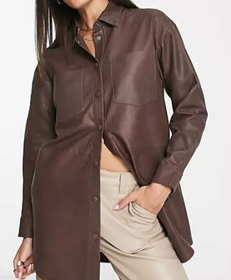 Y.A.S Exclusive oversized leather shirt in brown