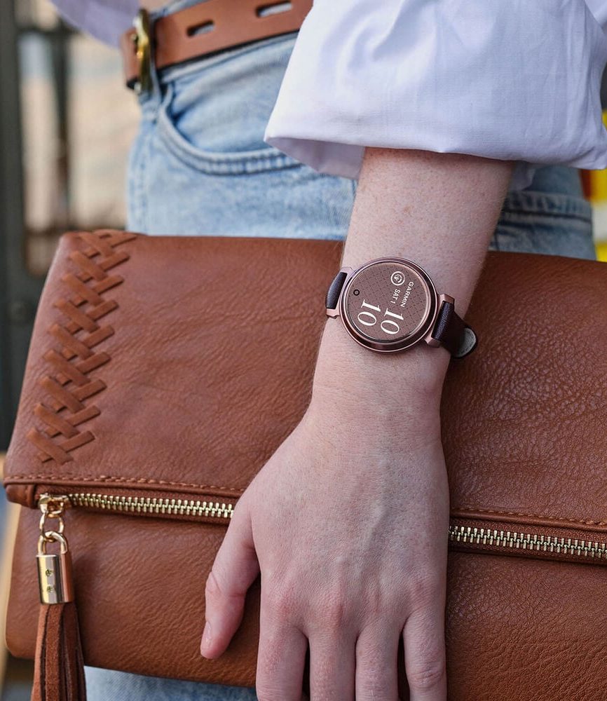 Garmin Lily® 2 Classic Dark Bronze Bezel Mulberry Leather Strap Watch image number 5