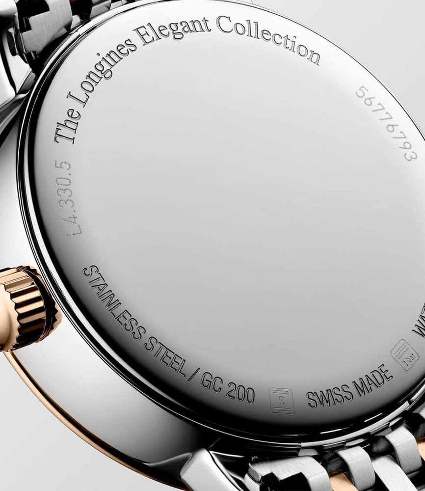 Longines Elegant 30mm MOP Dial Moonphase Diamond Dots Two Tone Steel Bracelet Watch image number 4