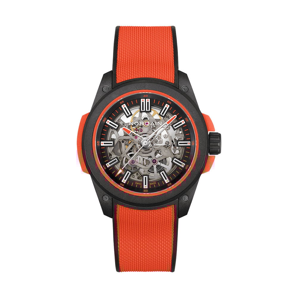 NORQAIN Wild ONE Skeleton 42mm Dial Coral Red Rubber Strap Watch image number 0