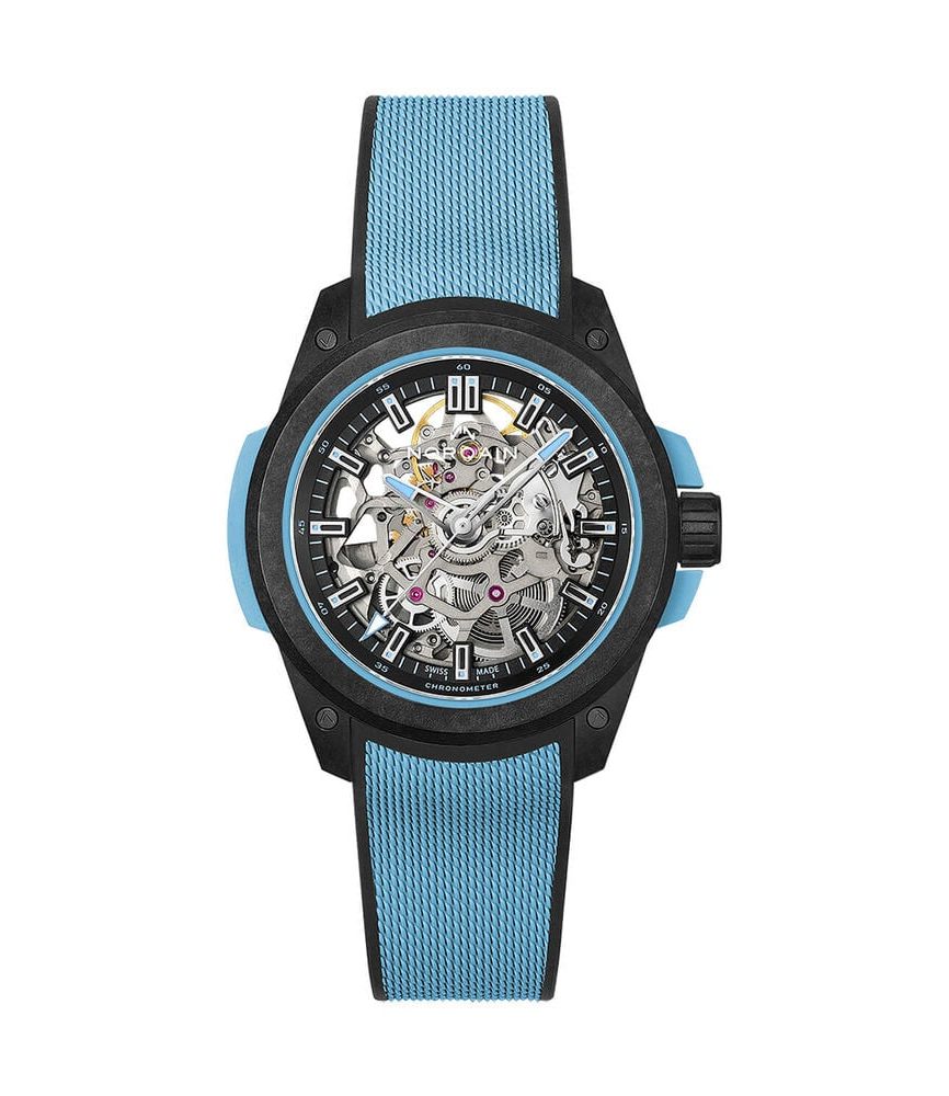NORQAIN Wild ONE Skeleton 39mm Dial Sky Blue Rubber Strap Watch image number 0