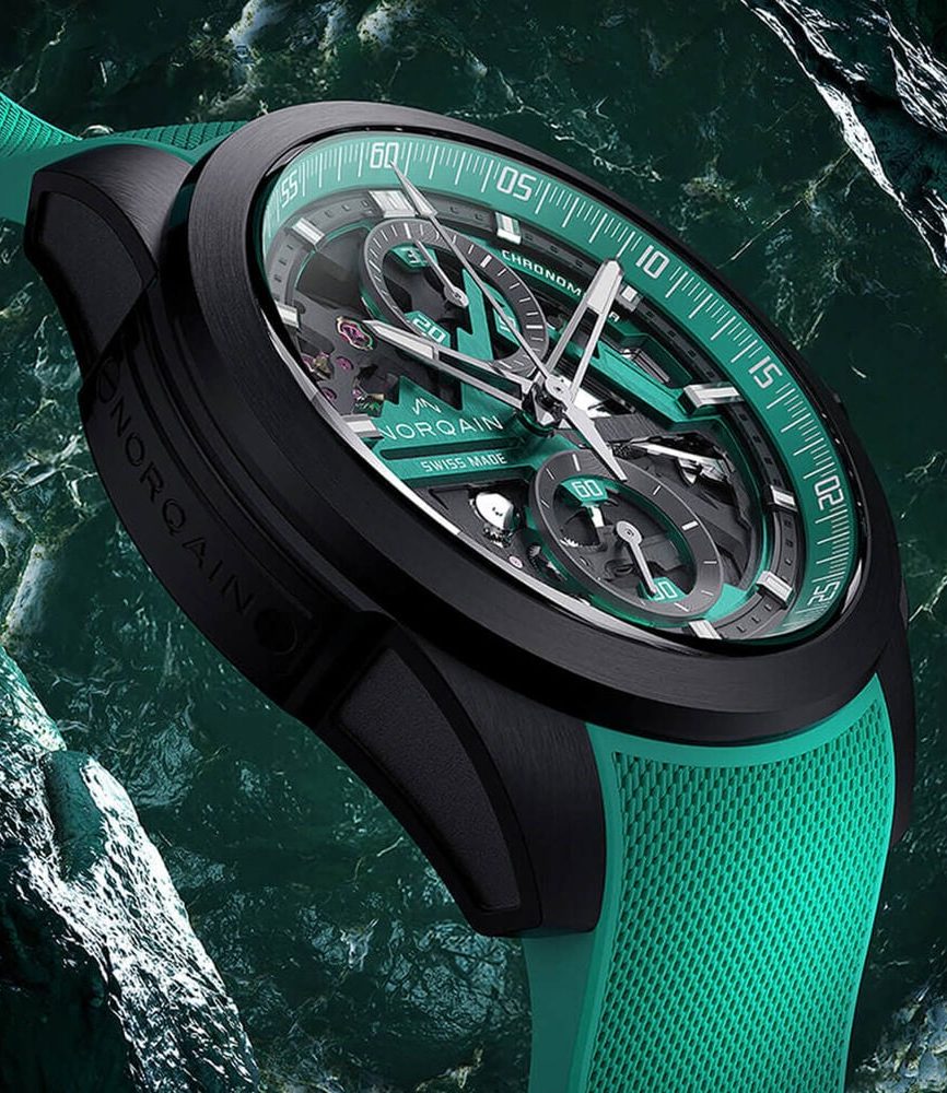 NORQAIN Independence Skeleton Chrono 42mm Dial Titanium Case Green Rubber Strap Watch image number 4