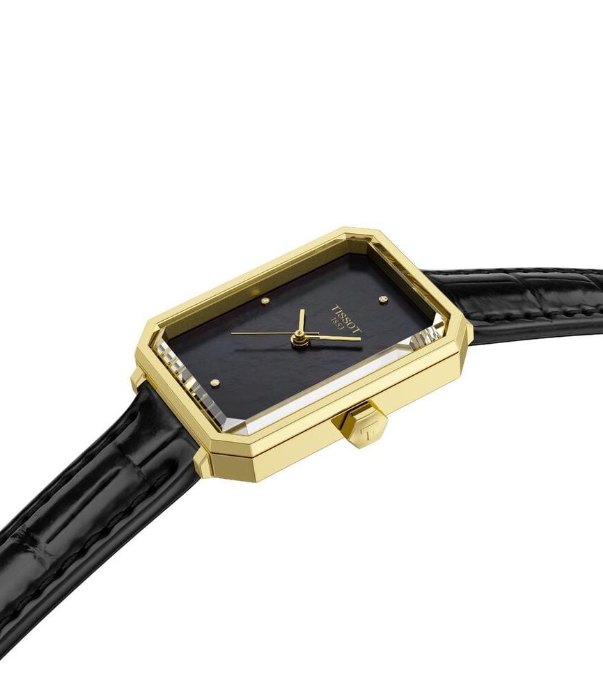 Tissot SRV 21.8mm Black Mother of Pearl Dial Diamond Dots Leather Strap Watch image number 1