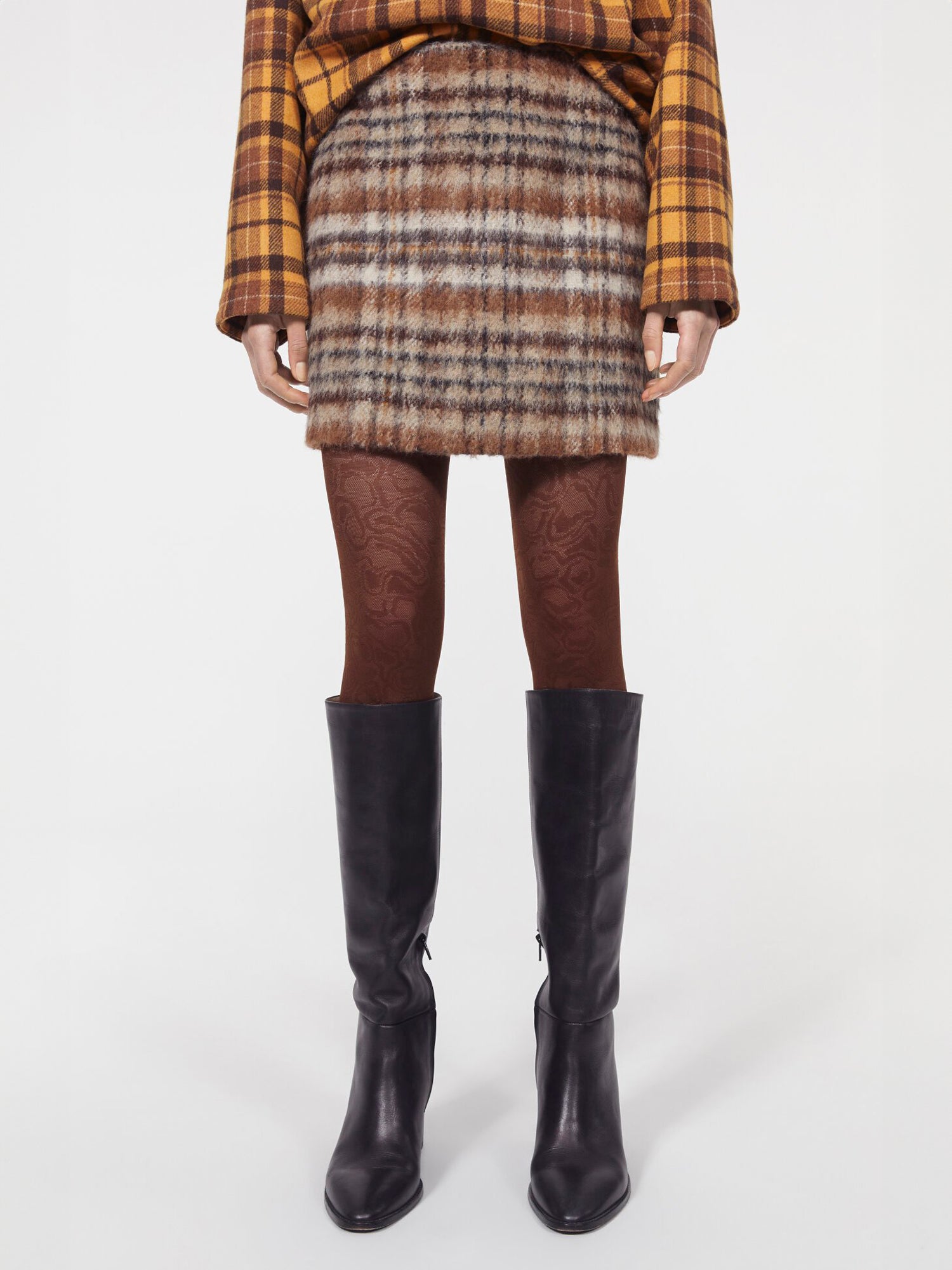 SEINE SKIRT BRUSHED CHECK BROWN - Image 3