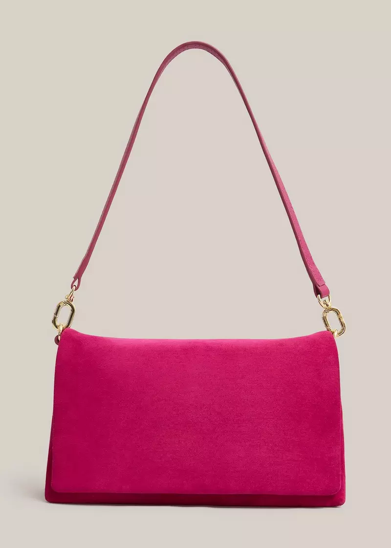 Jas Suede Clutch, Bright Pink, hi-res