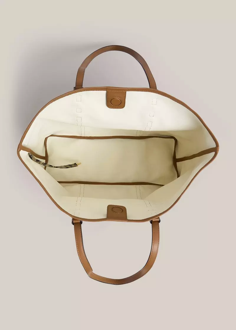 Kyra Leather Canvas Tote, Black Camel, hi-res