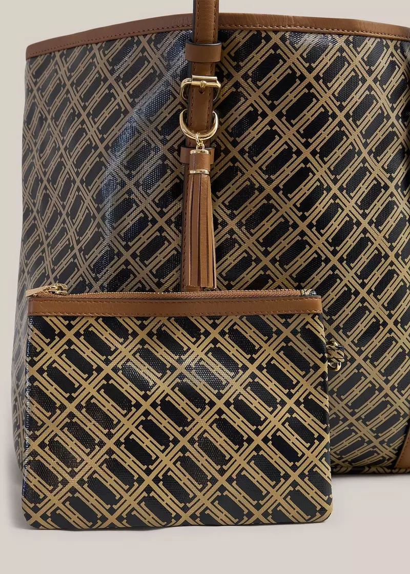 Kyra Leather Canvas Tote, Black Camel, hi-res