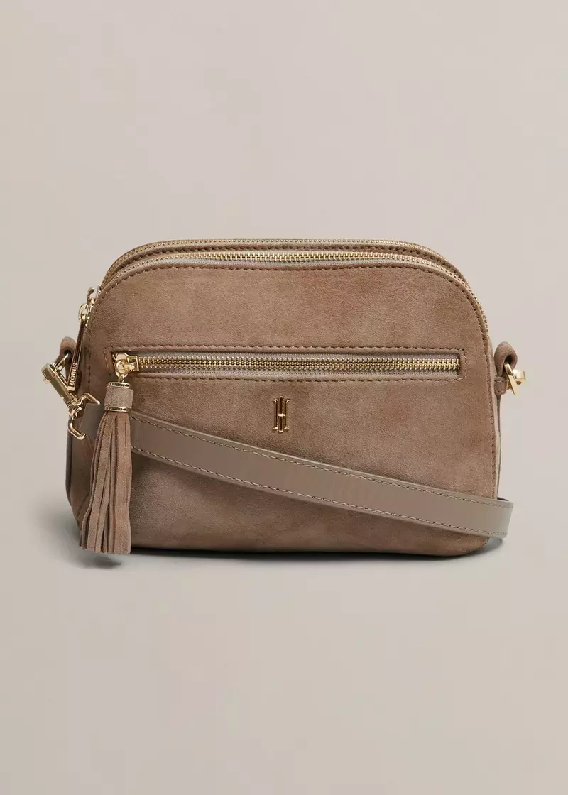 Carlton Suede Crossbody Bag, Mushroom, hi-res