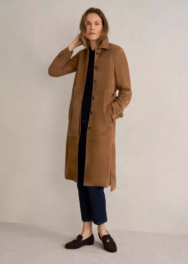 Oakley Suede Trench Coat, Tan, hi-res