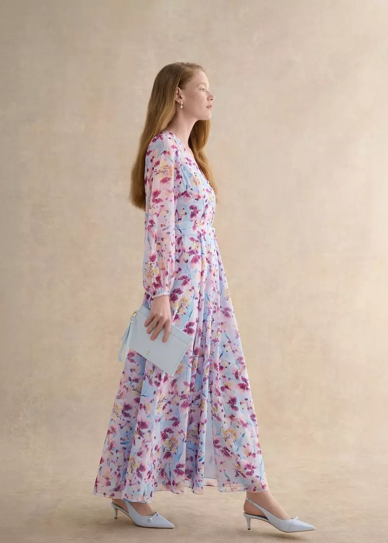 Petite Thea Tie Belted Dress, Pale Blue Multi, hi-res