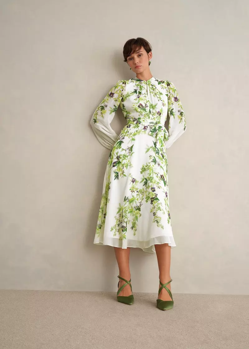Petite Pia Silk Floral Dress, Ivory Multi, hi-res