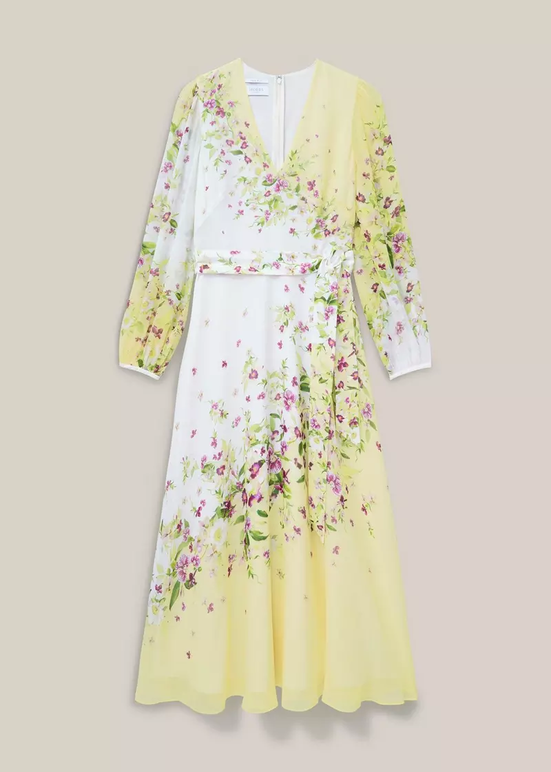 Ariel Floral Silk Dress, Yellow Multi, hi-res