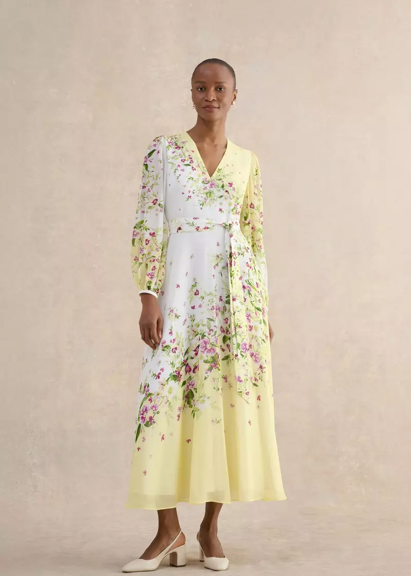 Ariel Floral Silk Dress, Yellow Multi, hi-res