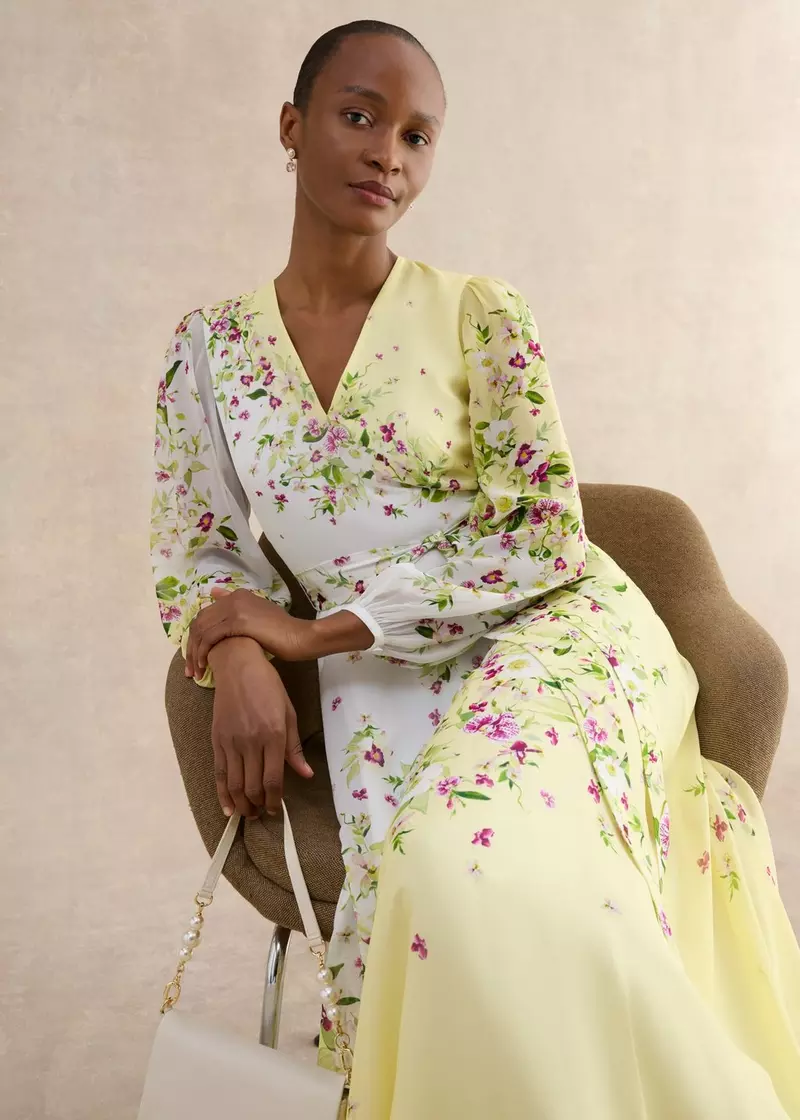 Ariel Floral Silk Dress, Yellow Multi, hi-res