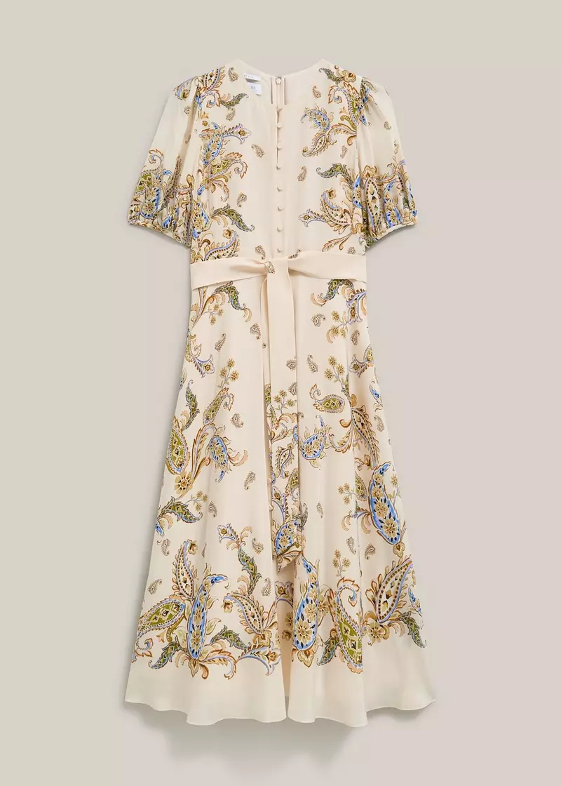 Alma Paisley Silk Dress, Cream Multi, hi-res