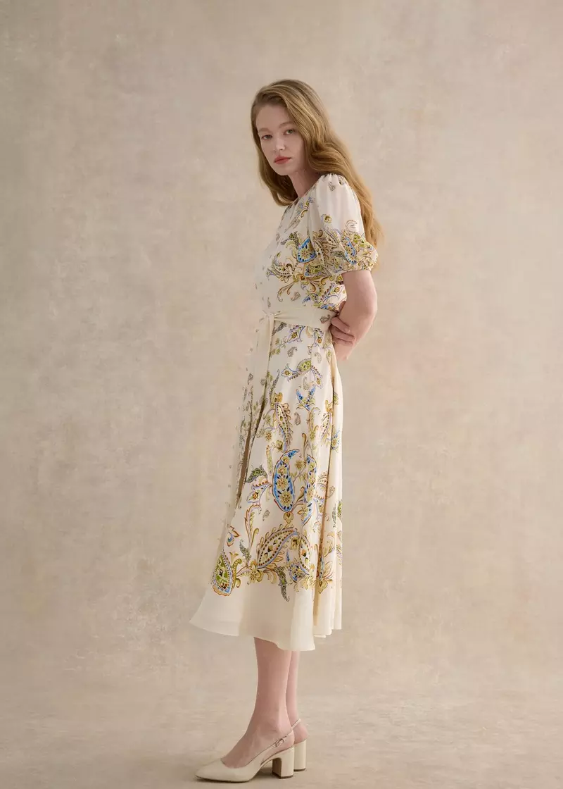 Alma Paisley Silk Dress, Cream Multi, hi-res