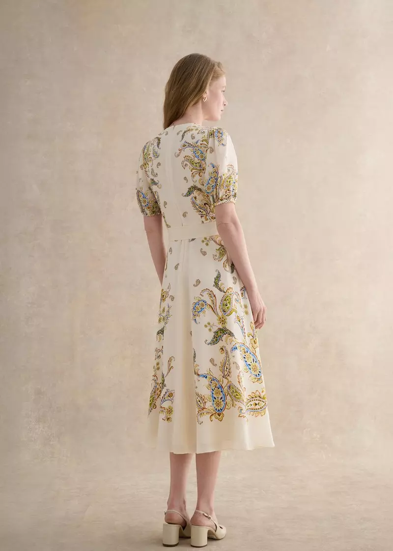 Alma Paisley Silk Dress, Cream Multi, hi-res