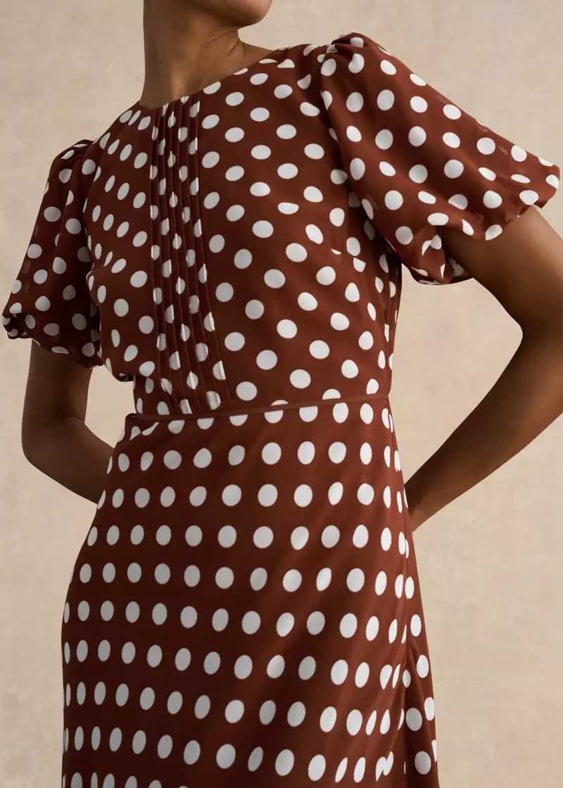 Dorothy Spot Midi Dress, Brown Ivory, hi-res