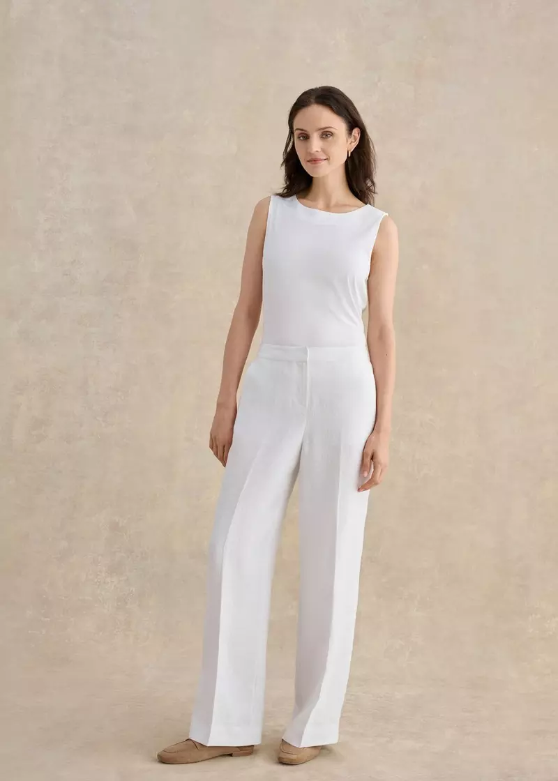 Alessia Linen Wide Leg Trousers, White, hi-res