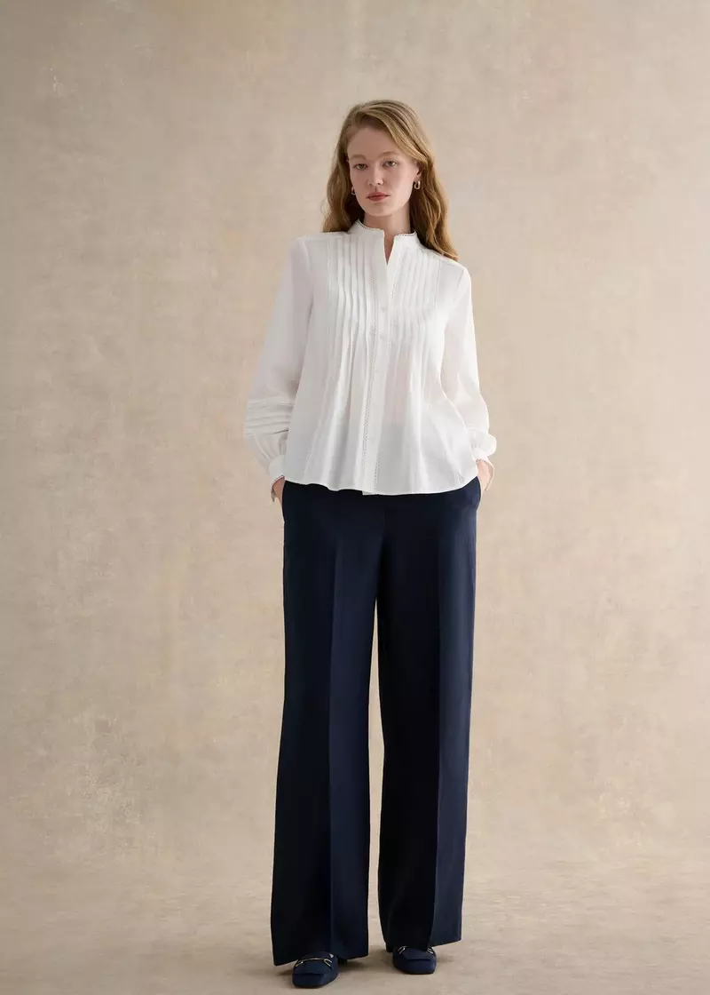 Petite Alessia Linen Wide Leg Trousers, Navy, hi-res
