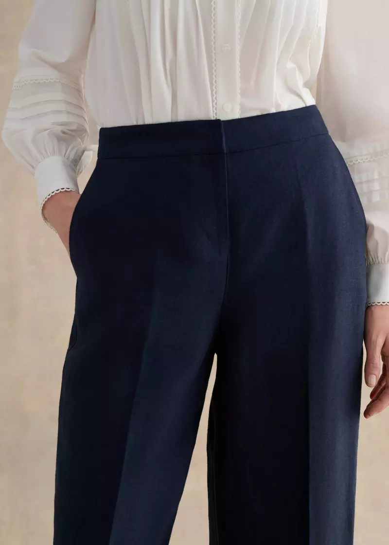 Petite Alessia Linen Wide Leg Trousers, Navy, hi-res