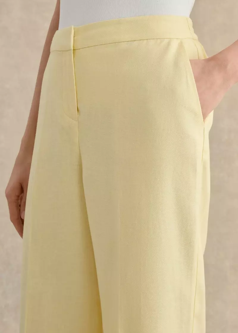 Petite Adalee Linen Wide Leg Trousers, Soft Yellow, hi-res