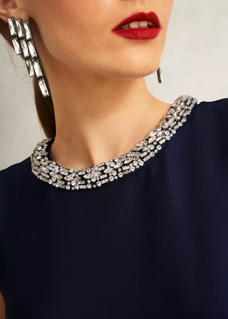 Keira Trimmed Satin Midi Dress, Midnight, hi-res