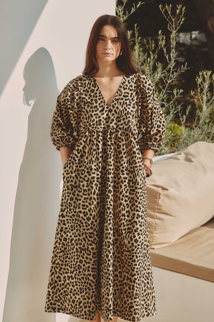 Animal Iconic V Neck Cotton Midi Dress