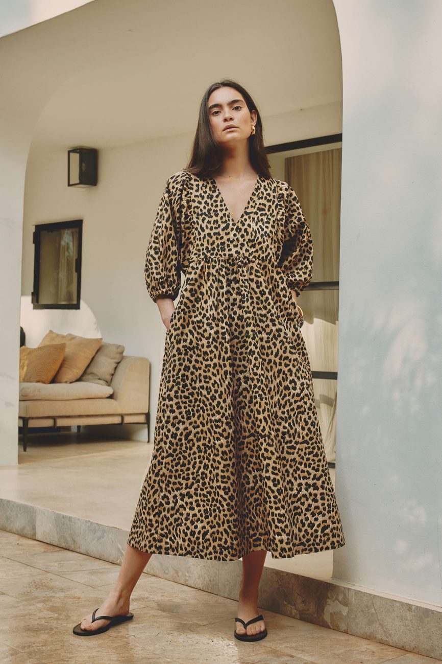 Animal Iconic V Neck Cotton Midi Dress