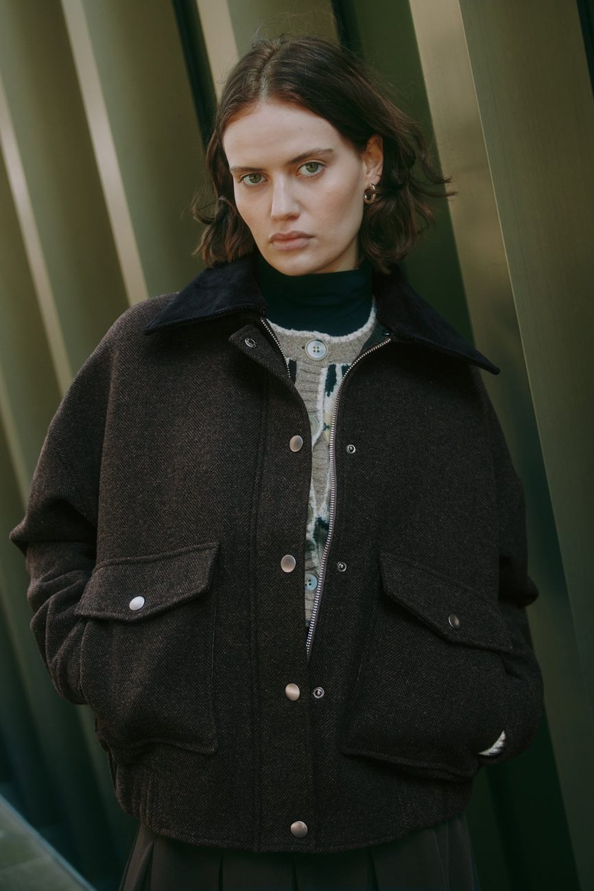 Chocolate Removable Collar Flannel Jacket