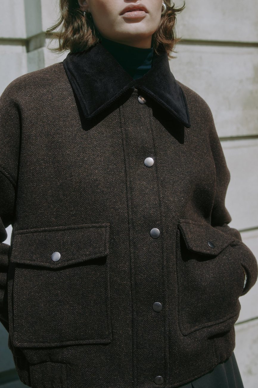 Chocolate Removable Collar Flannel Jacket