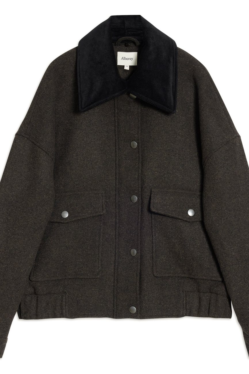 Chocolate Removable Collar Flannel Jacket