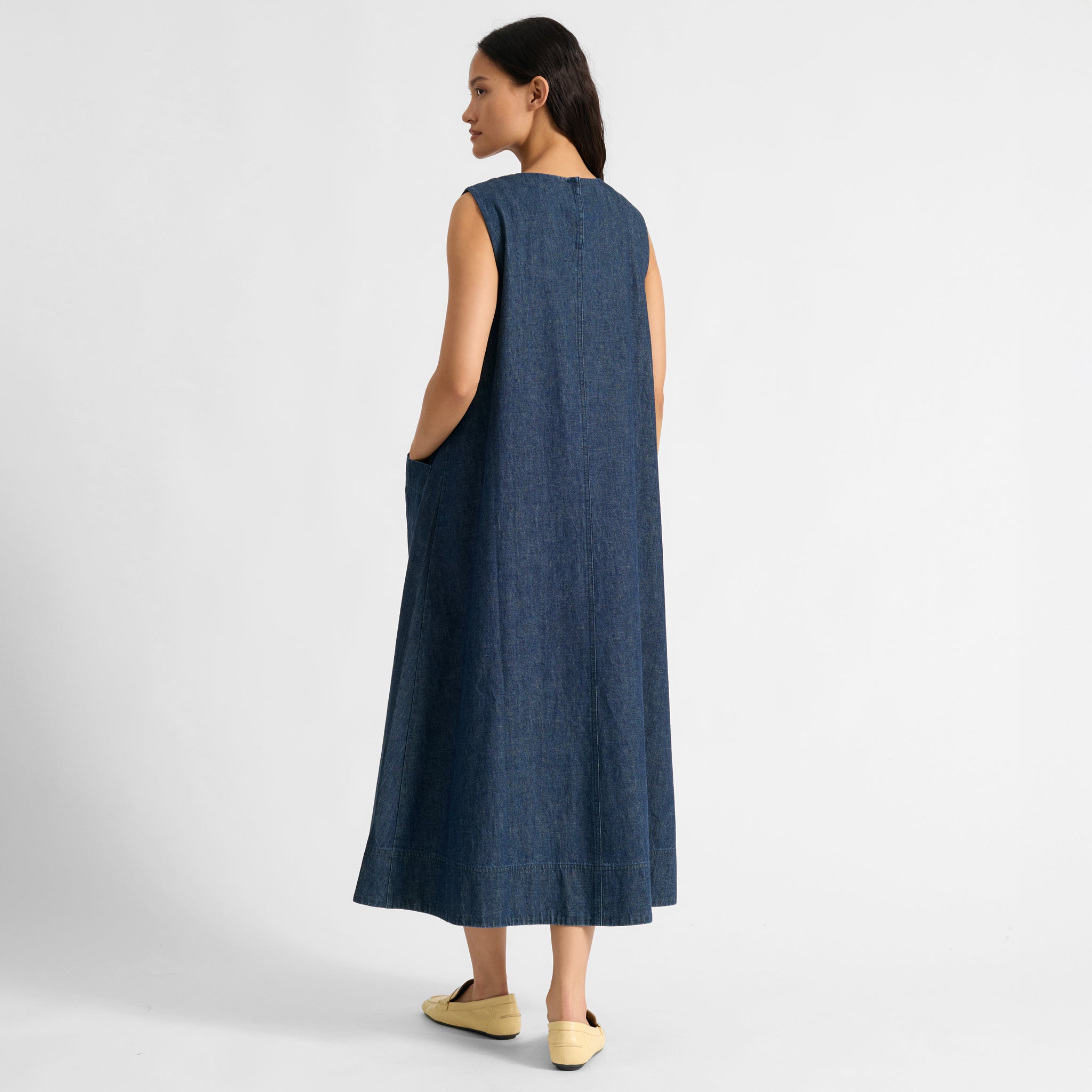 V Neck A Line Denim Dress