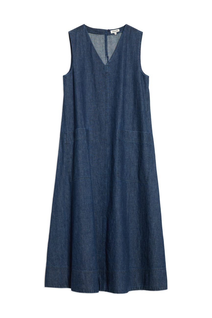 V Neck A Line Denim Dress