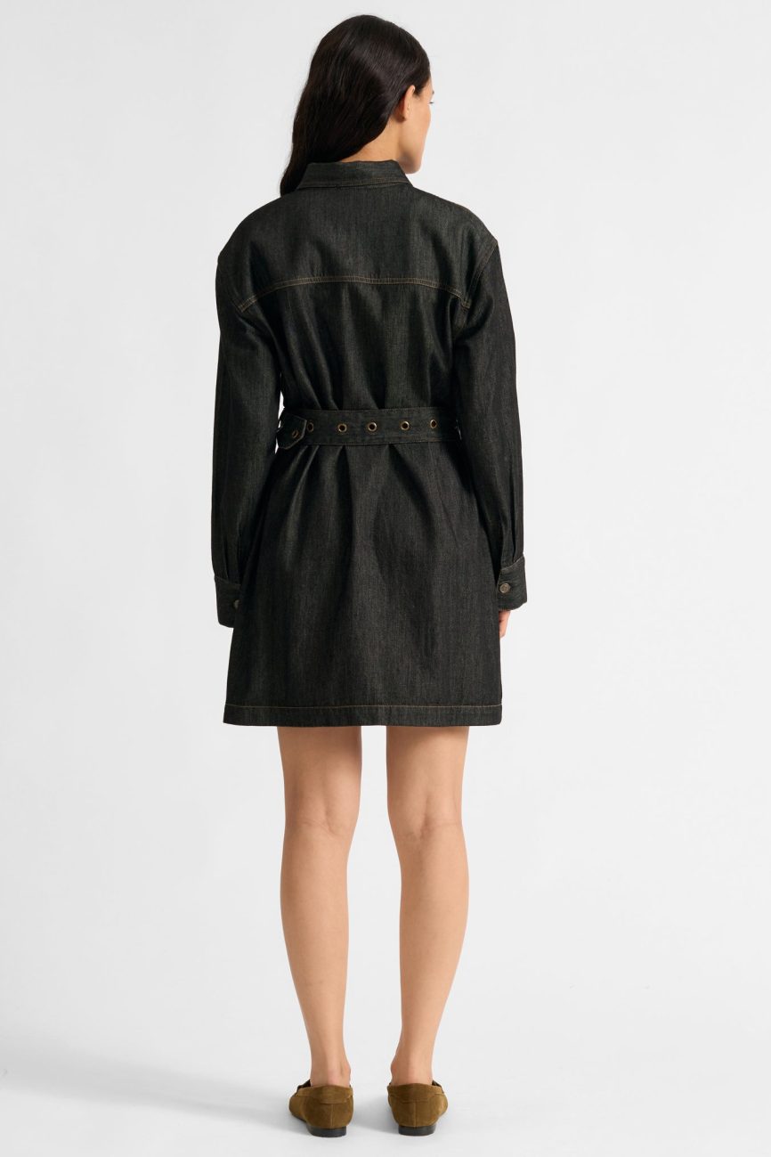 Black Belted Denim Short Dress