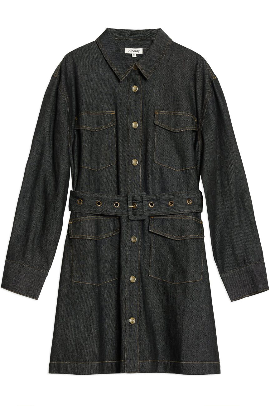 Black Belted Denim Short Dress