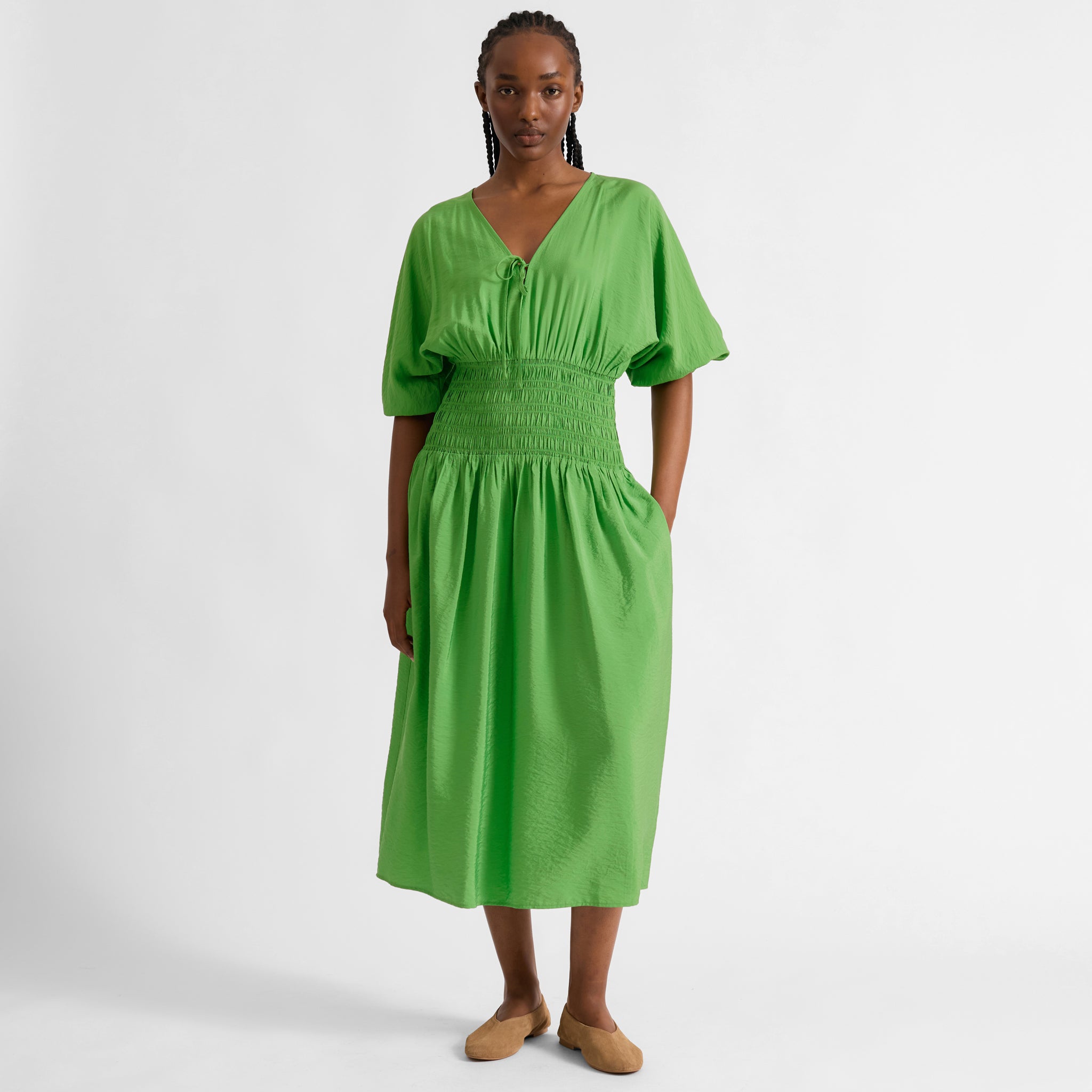 Green Shirred Waist Dress - Image 6