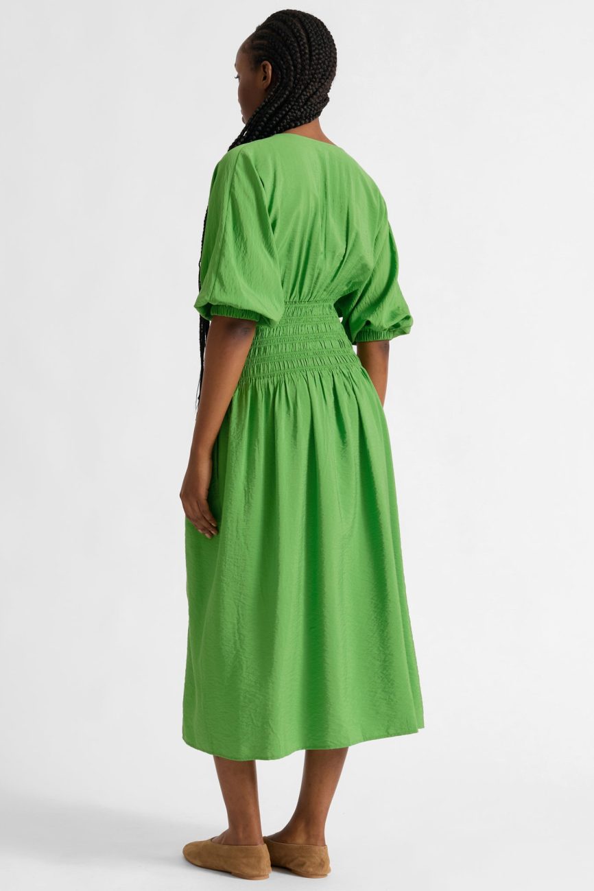 Green Shirred Waist Dress