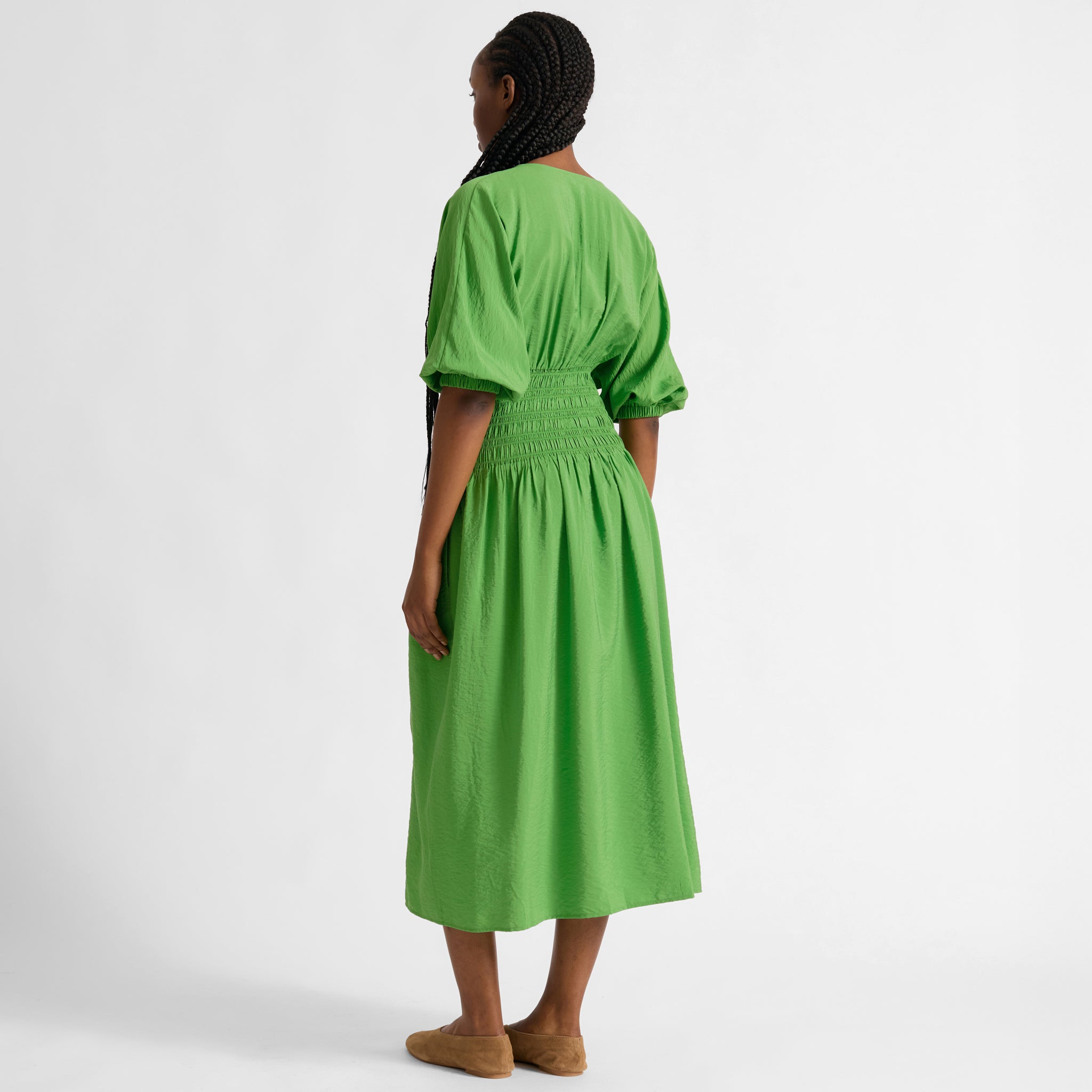 Green Shirred Waist Dress