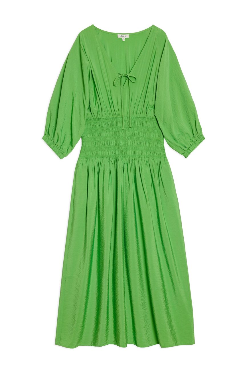 Green Shirred Waist Dress