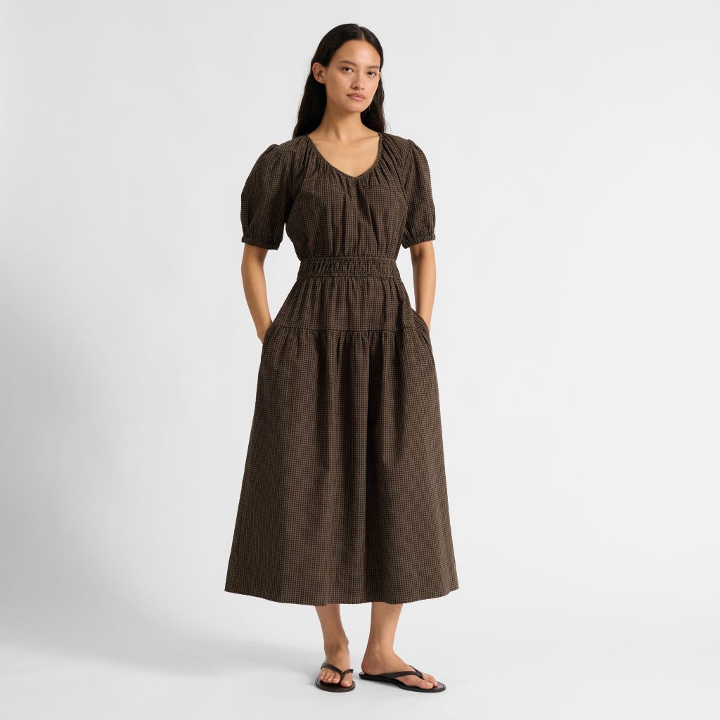 Chocolate and Black Gingham Midi Dress