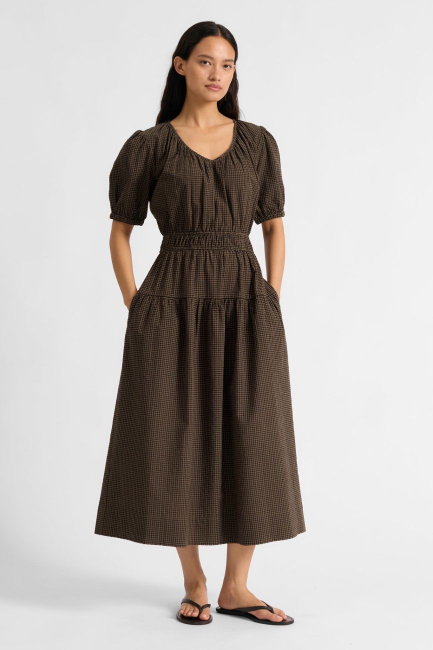 Chocolate and Black Gingham Midi Dress