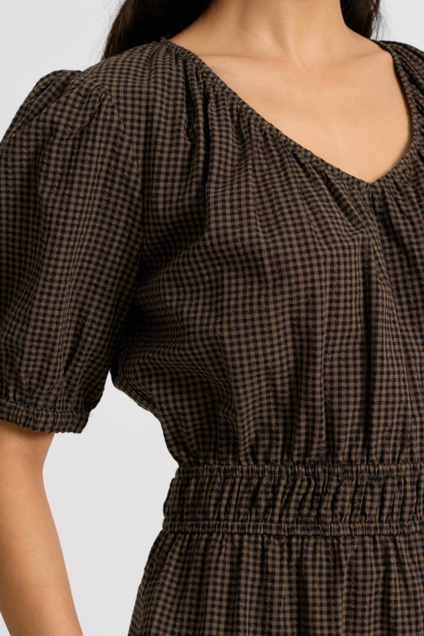 Chocolate and Black Gingham Midi Dress