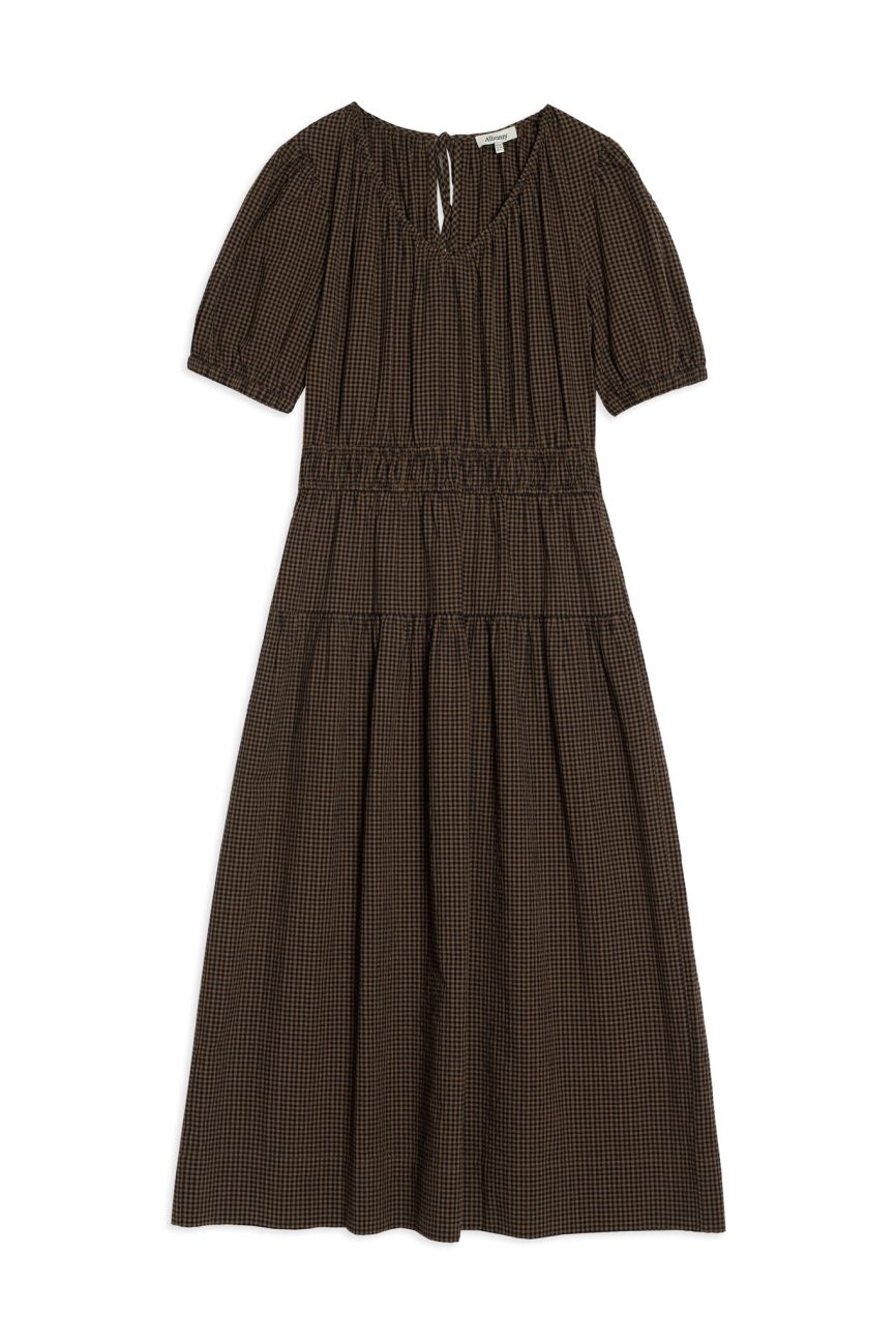 Chocolate and Black Gingham Midi Dress